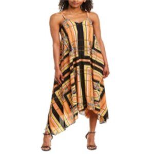 Nanette Lepore chain and floral maxi handkerchief hem dress